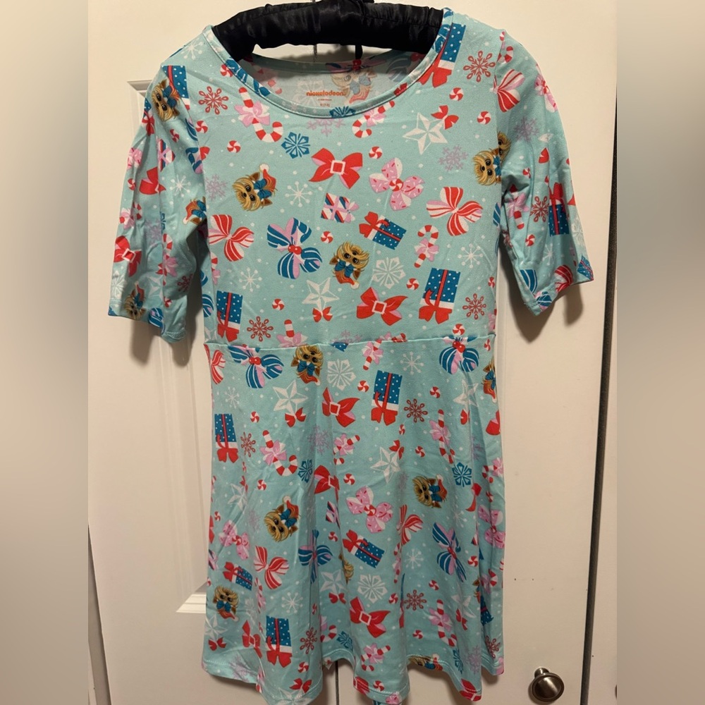 Nickelodeon Girls Christmas Graphic Tee Dress Size 7/8 Holiday Nightgown